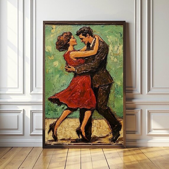 Couple Mid-Waltz Impasto Oil Painting Romantic Dance Art Poster