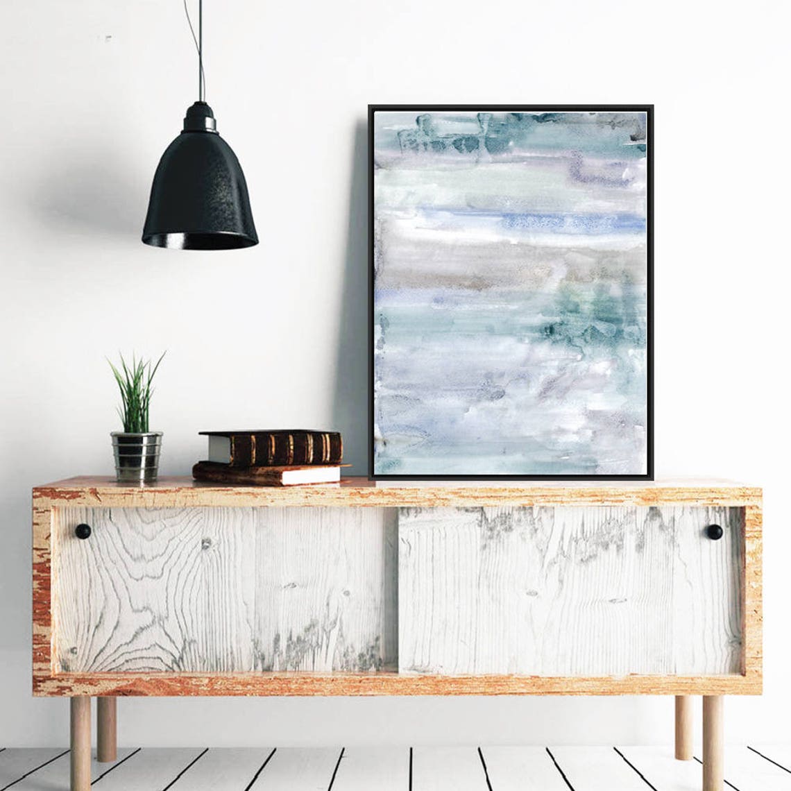 Soft Blue Gray Watercolor Poster Abstract Stripes Calm Minimal Decor - Image 3