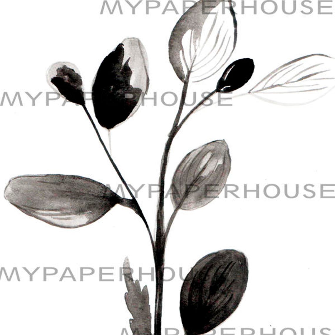 Minimal Black Botanical Branch Watercolor Simple Leaf Stem Art Print - Image 3