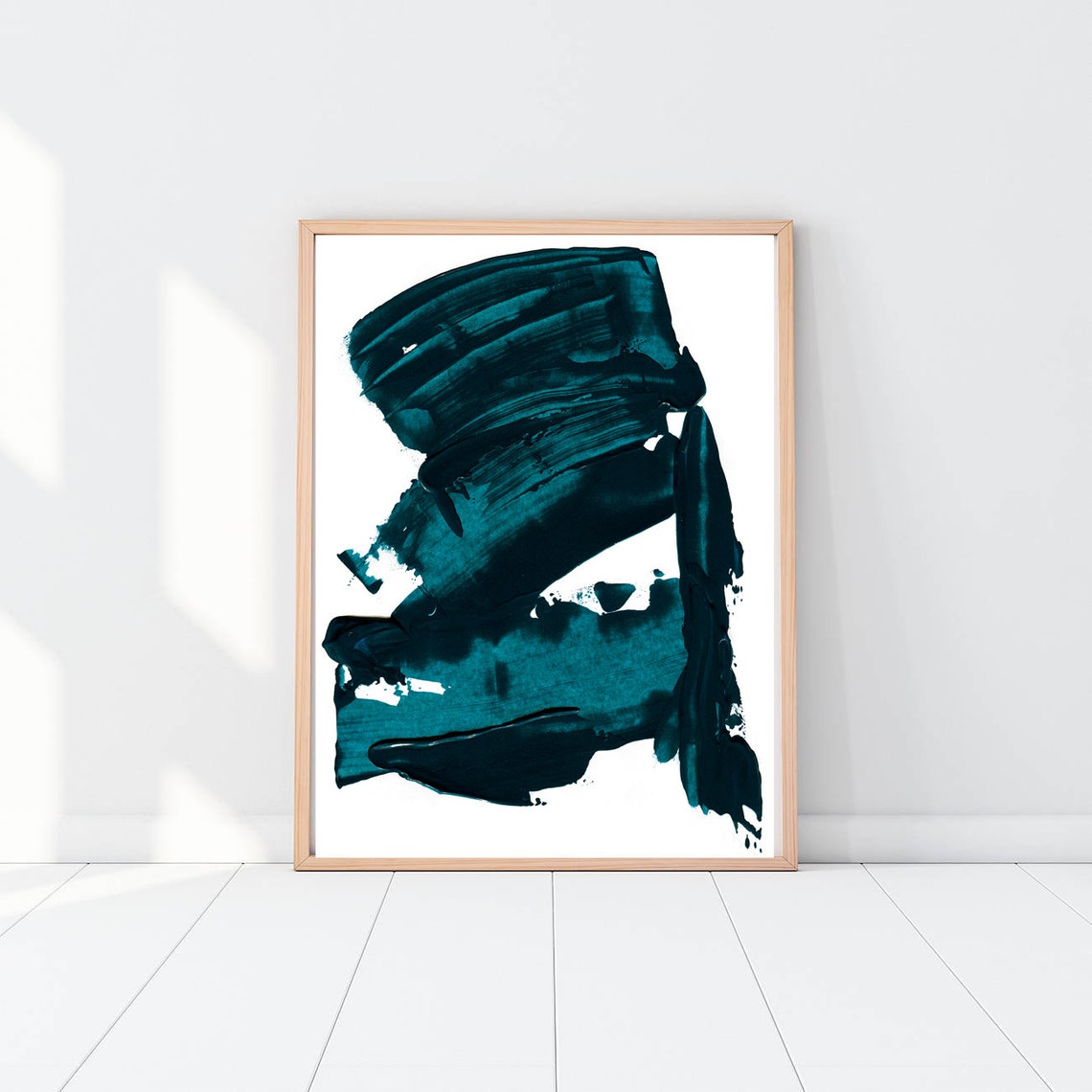 Deep Dark Teal Bold Abstract Brush Stroke Contemporary Art Poster