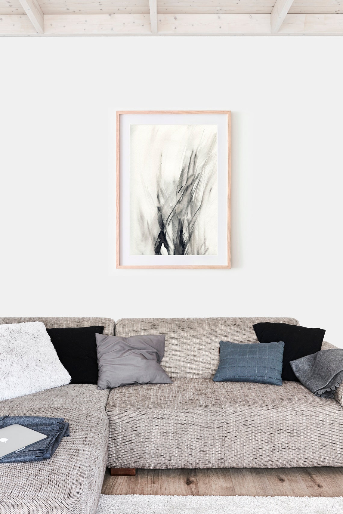 Black White Abstract Watercolor Brush Strokes Minimal Modern Print - Image 3