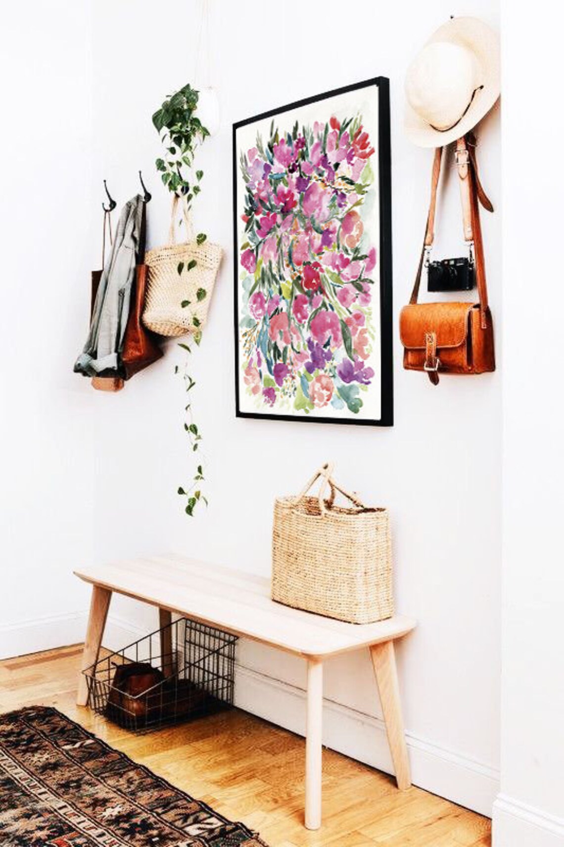Pink Magenta Watercolor Wildflower Bouquet Bright Blooms Print - Image 2