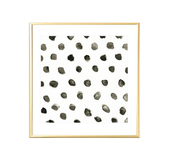 Black Dots Nursery Poster Modern Polka Watercolor Dots White Minimal Art