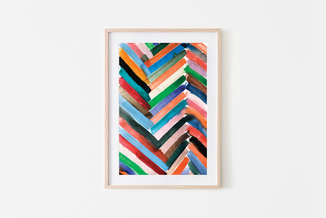 Colorful Chevron Watercolor Zigzag Stripes Rainbow Geometric Wall Art