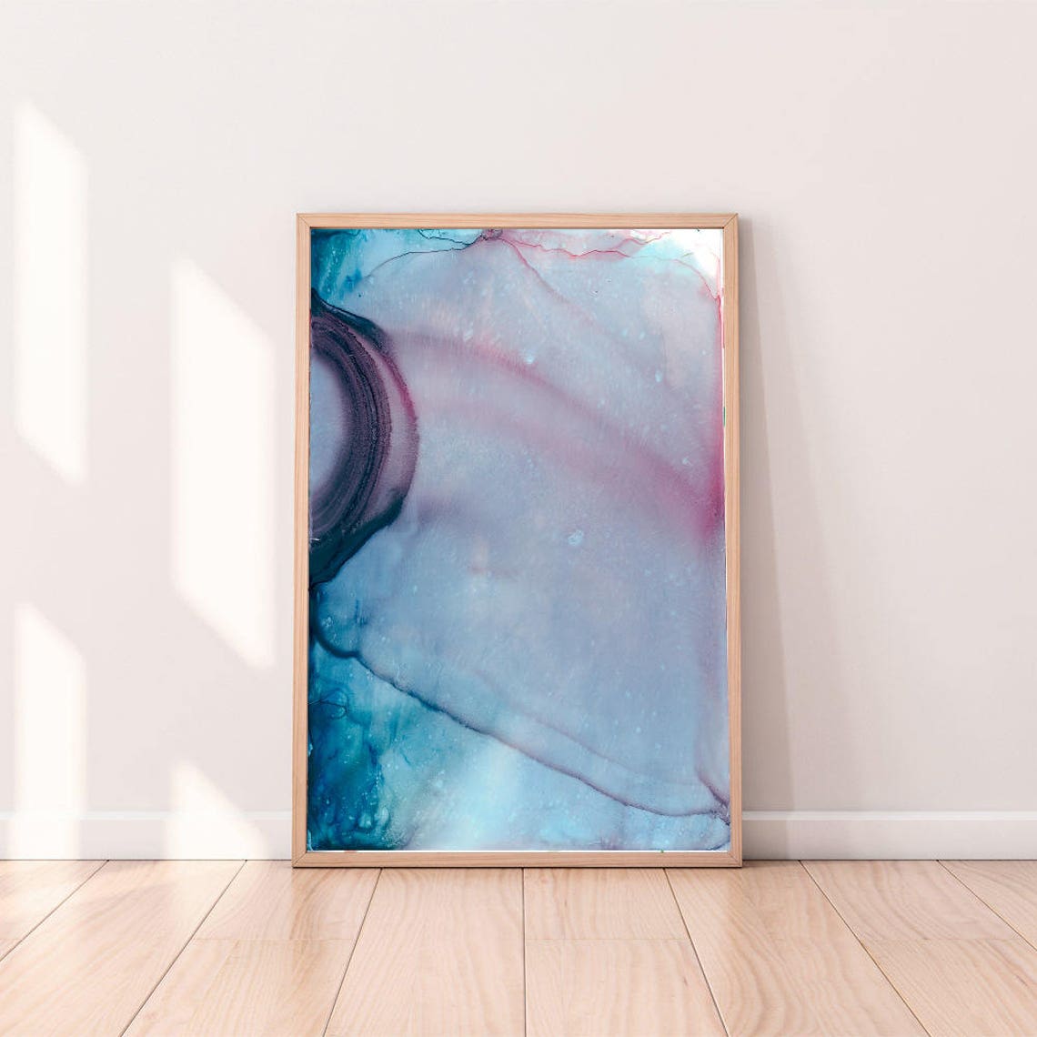 Blue Pink Alcohol Ink Abstract Flowing Marble Swirl Modern Wall Art
