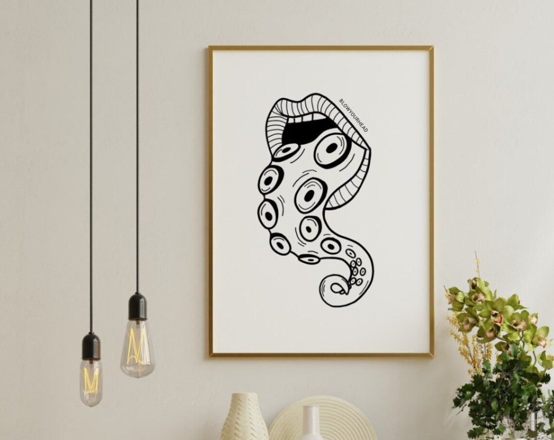 Tentakle Me Octopus Tentacle Eyes Dark Surreal Ink Line Art Poster