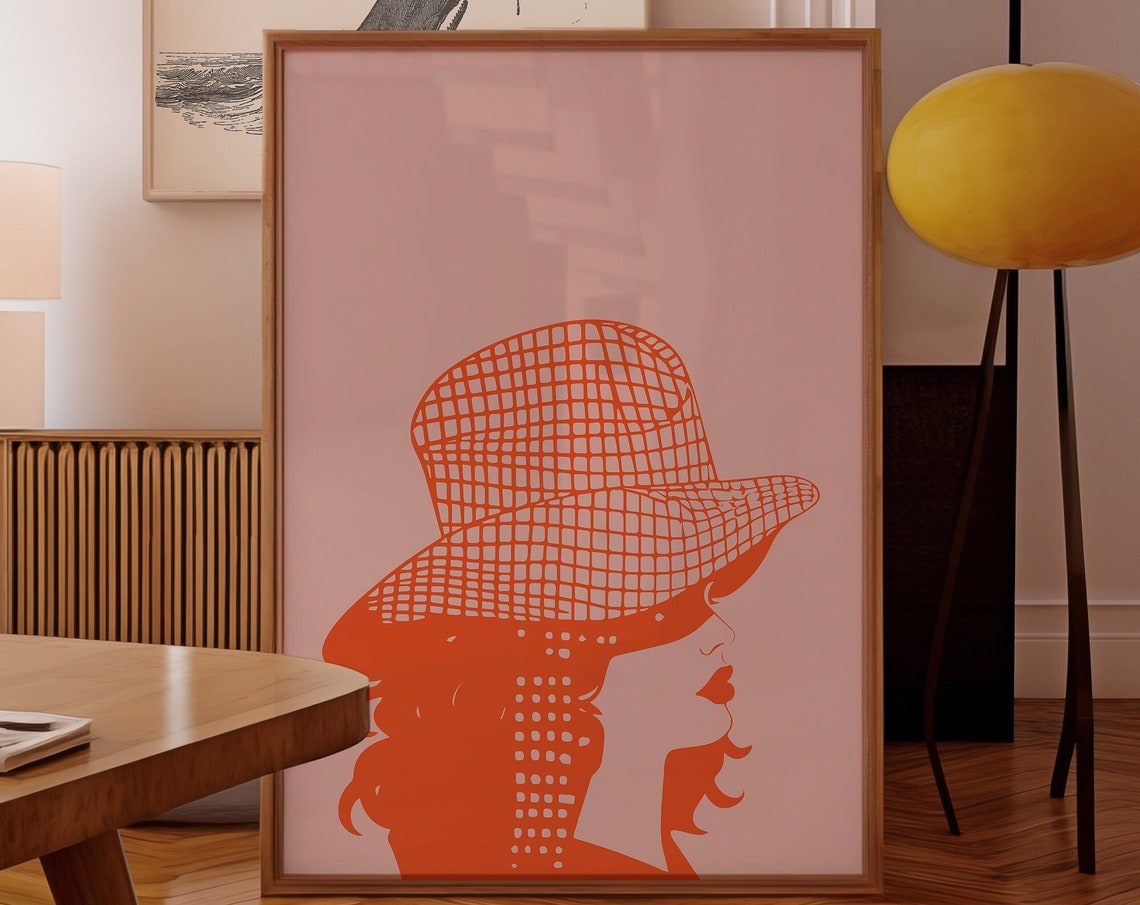 Retro Orange Cowgirl Hat Profile Preppy Western Girl Decor Poster