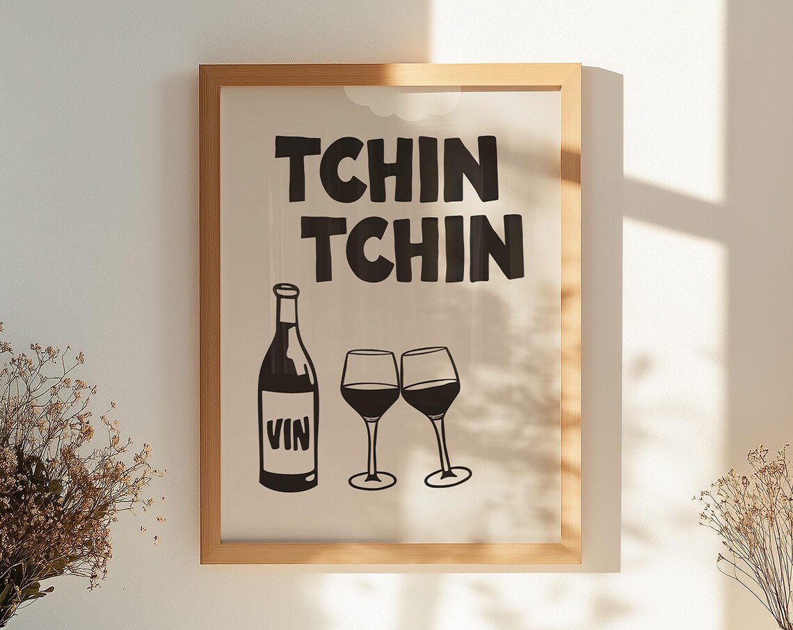 Black Tchin Tchin French Wine Toast Retro Bar Cart Kitchen Decor Poster
