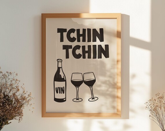 Black Tchin Tchin French Wine Toast Retro Bar Cart Kitchen Decor Poster
