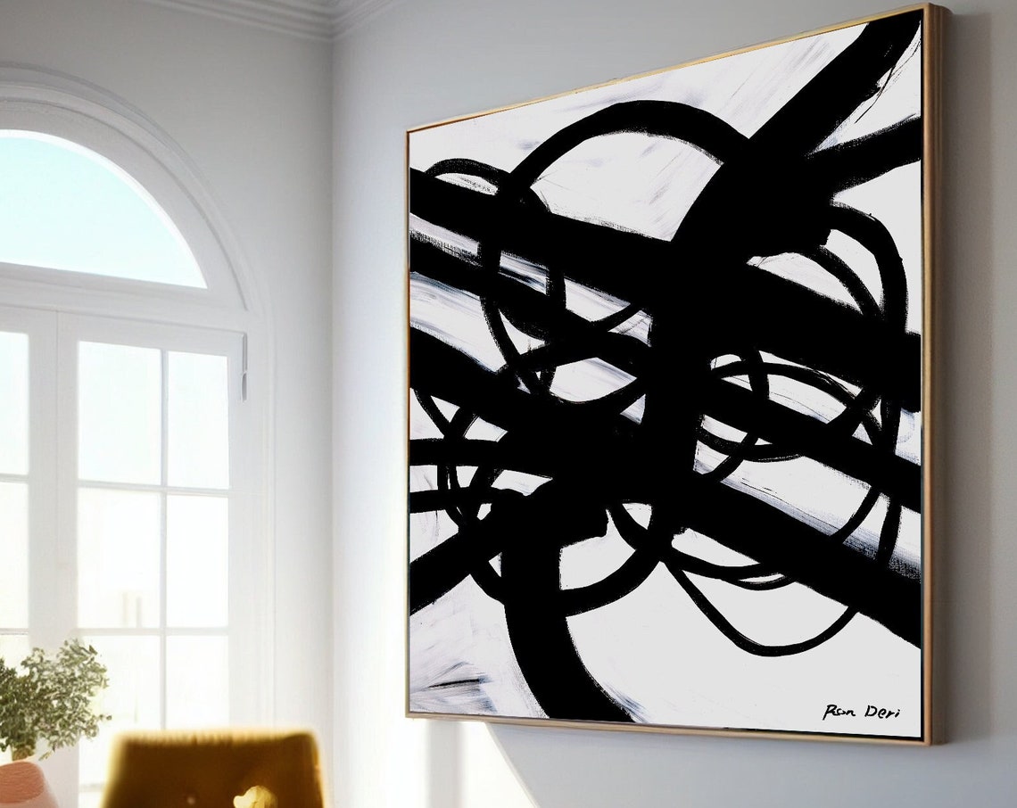 Bold Black Brushstroke Swirl Abstract Poster on a White Canvas - Image 2
