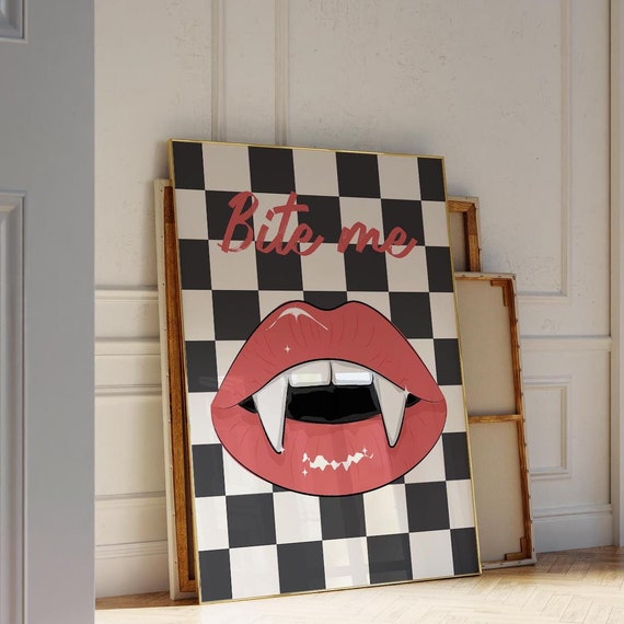 Bite Me Print Halloween Wall Art Funky Wall Art Funny Halloween Decor Preppy Goth Poster Vampire Poster
