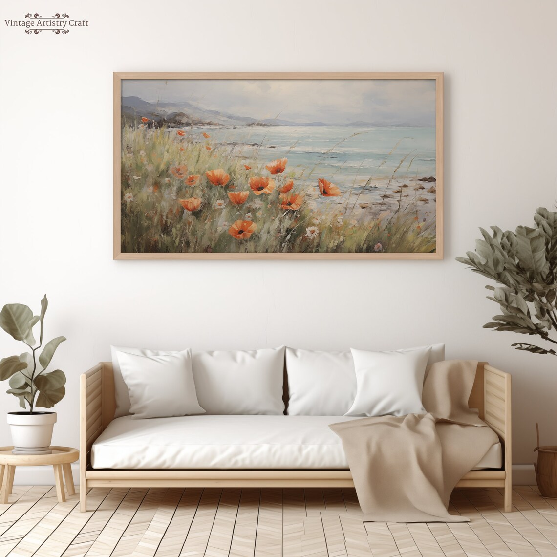 Soft Orange Poppies By The Sea Coastal Wildflower Meadow Poster - Image 5