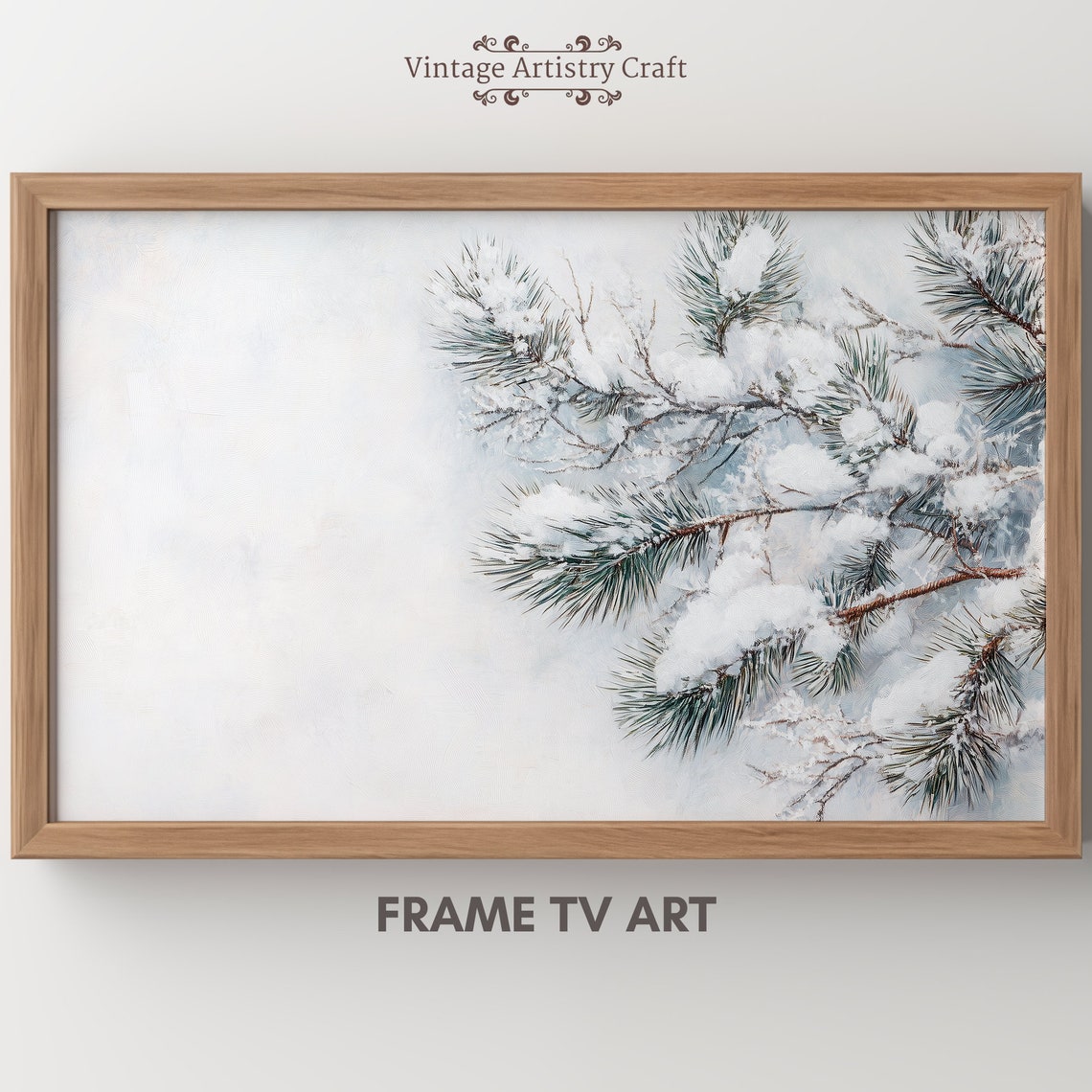 Snow Covered Pine Branches Closeup Winter Botanical Serene Poster