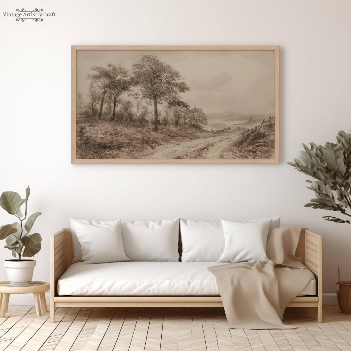 Antique Sepia Ink Trees Landscape Sketch Vintage Country Road Poster - Image 4