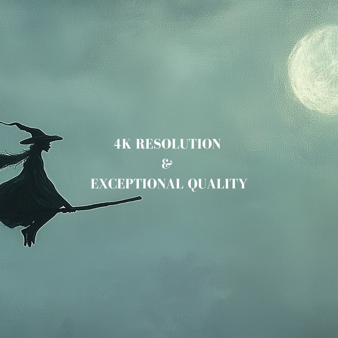 Witch Flying Broomstick Full Moon Night Sky Spooky Halloween Poster - Image 7