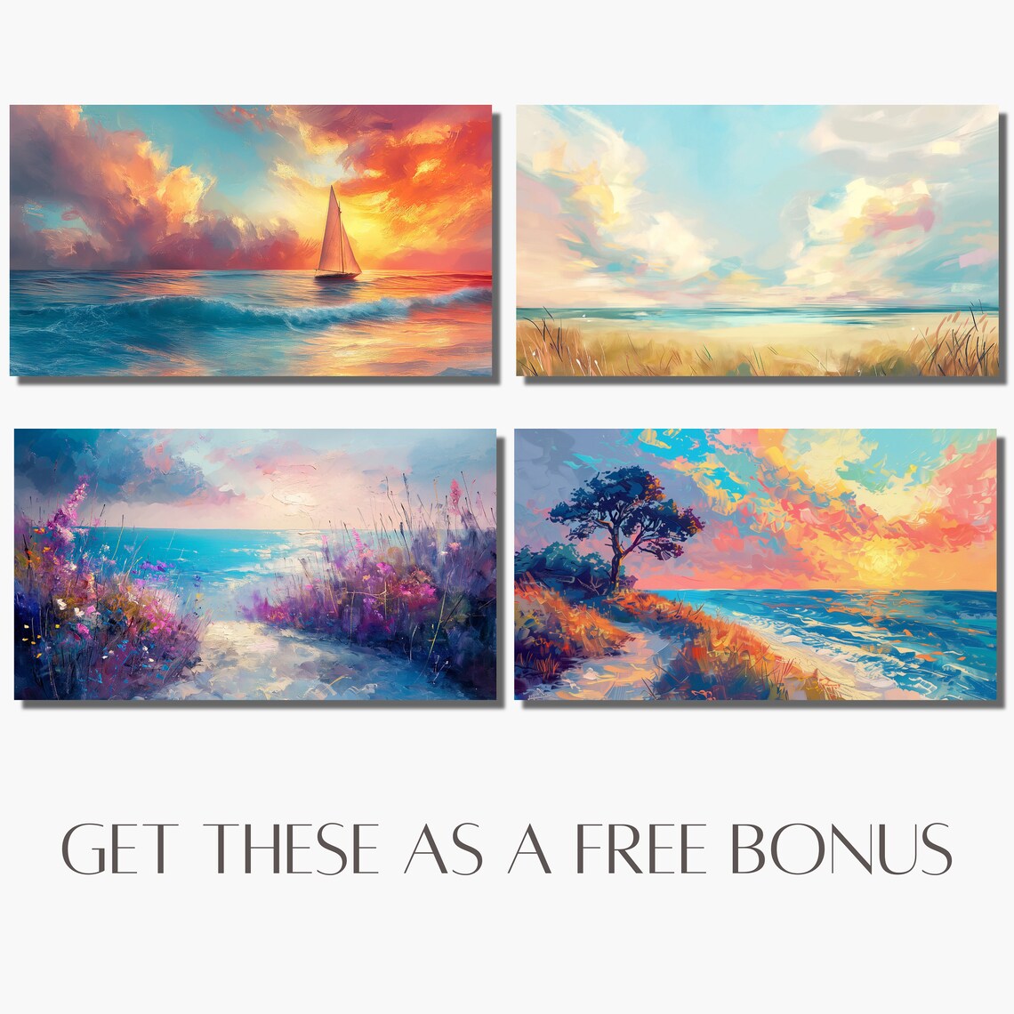 Colorful Beach Umbrellas Sandy Shore Summer Coastal Painting Poster - Image 8