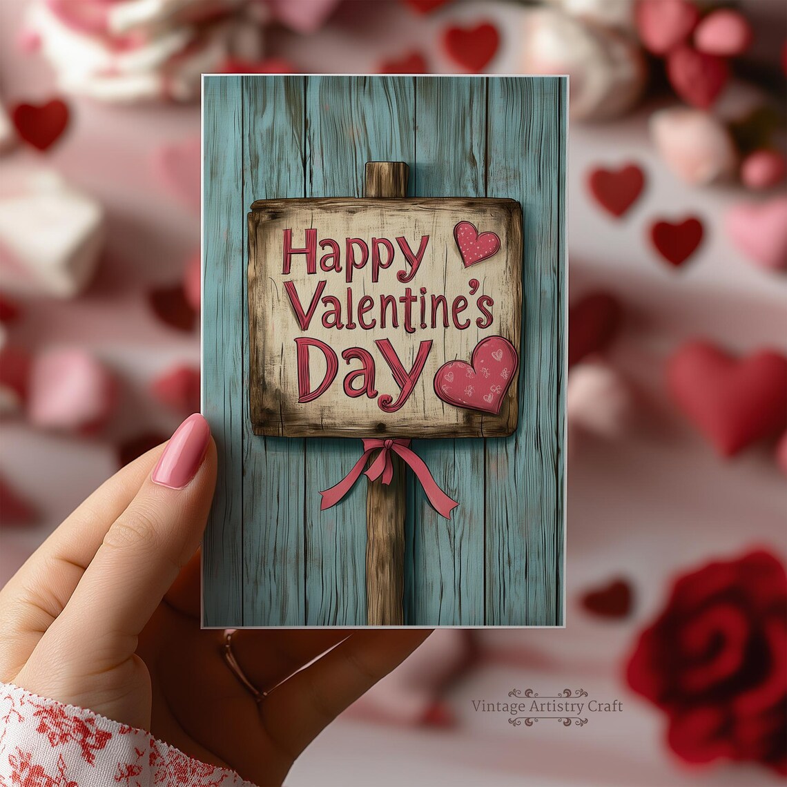 Happy Valentines Day Rustic Wooden Sign Heart Gift Box Styled Poster - Image 7