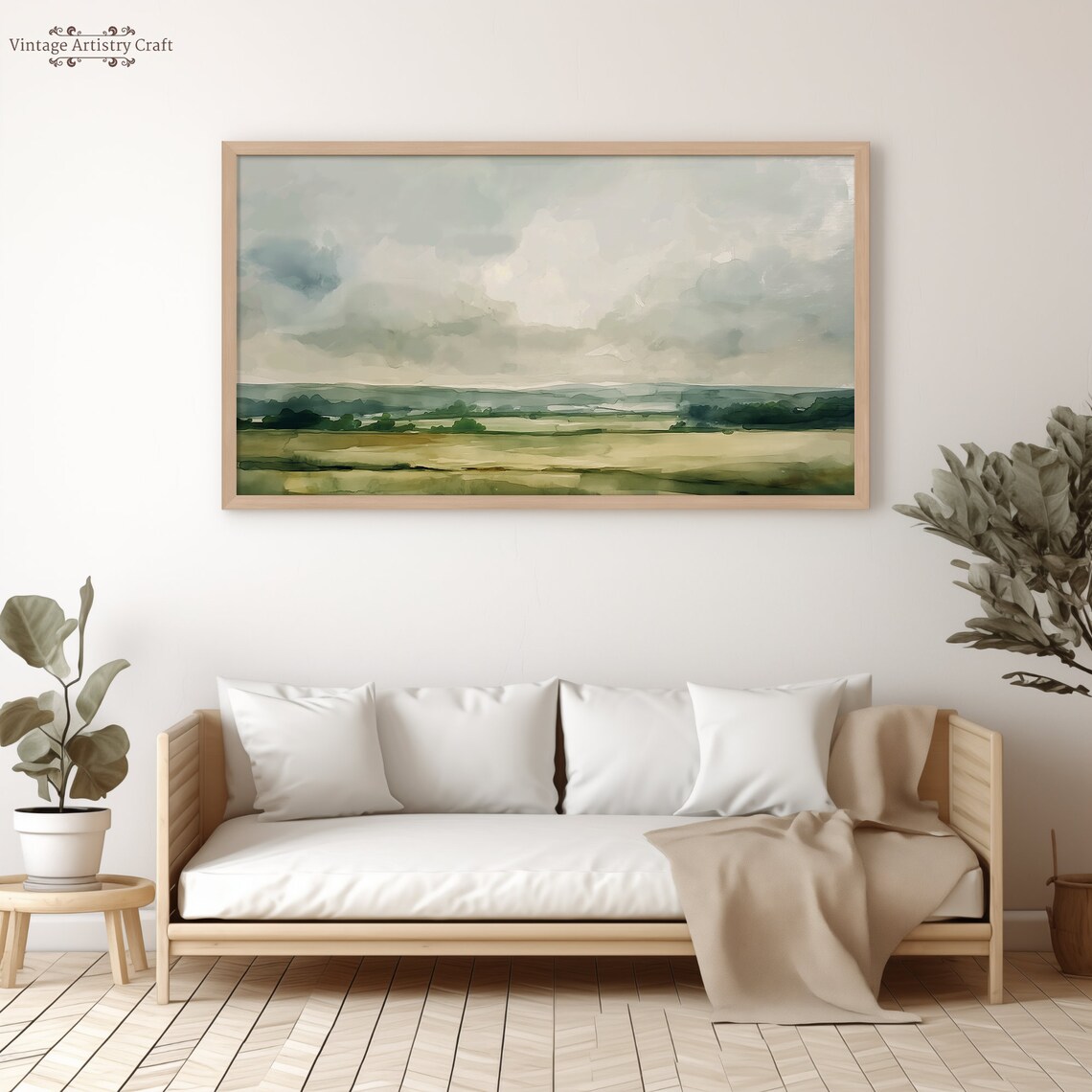 Soft Green Misty Landscape Abstract Watercolor Calm Nature Wall Art - Image 4