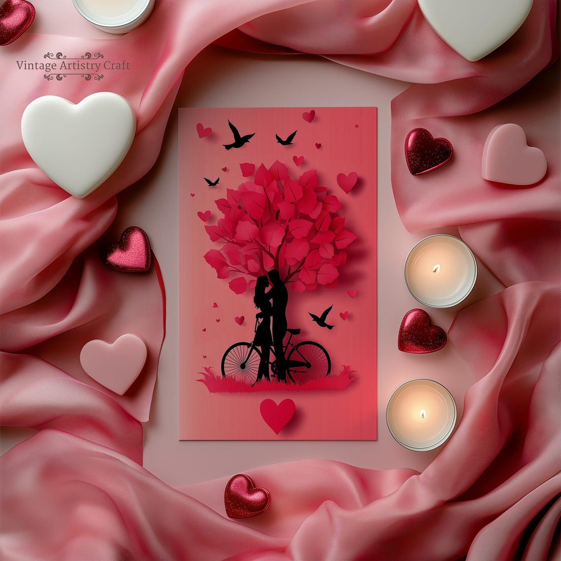 Romantic Couple Heart Tree Bicycle Valentines Day Card Design Poster - Image 5