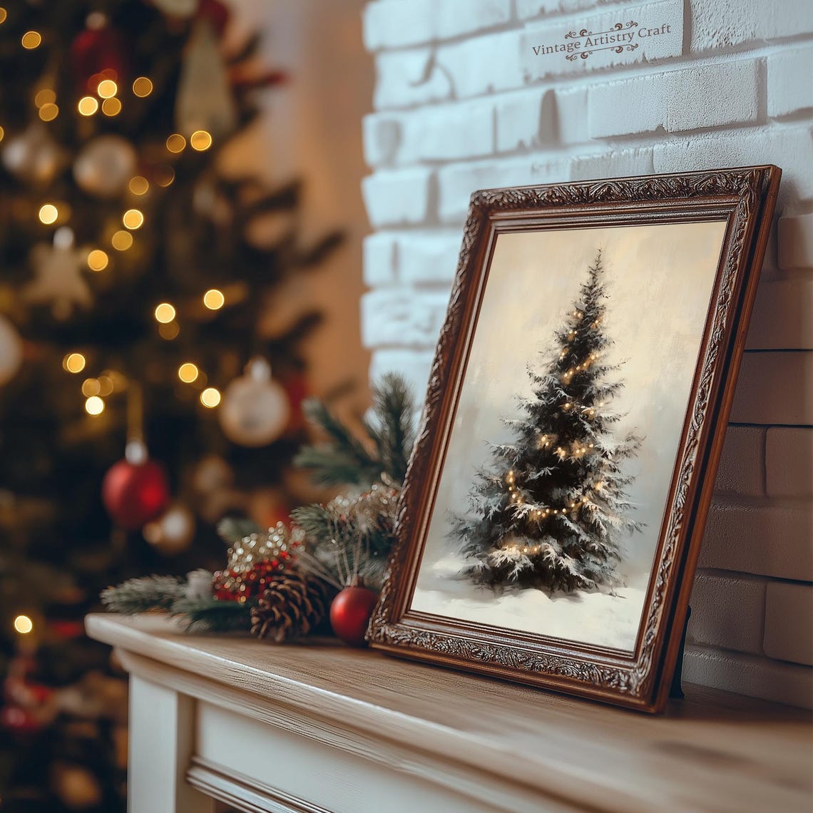Snow Covered Christmas Tree Lights Winter Snowfall Art Poster - Image 7