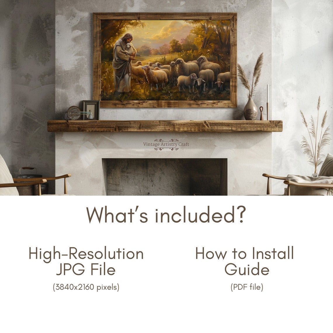 Jesus The Good Shepherd Holding Lamb In Golden Sunset Poster - Image 5