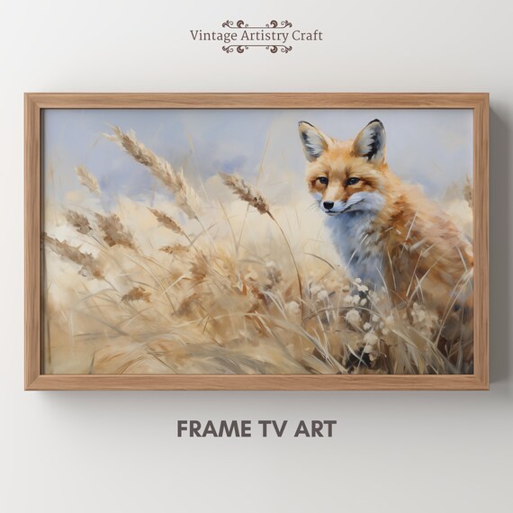 Red Fox in Golden Wheat Field Soft Painterly Wildlife Art Poster