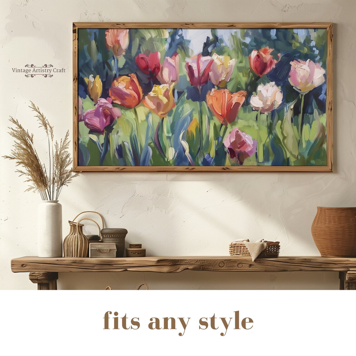 Vibrant Tulip Garden Oil Painting Colorful Spring Floral Poster - Image 4