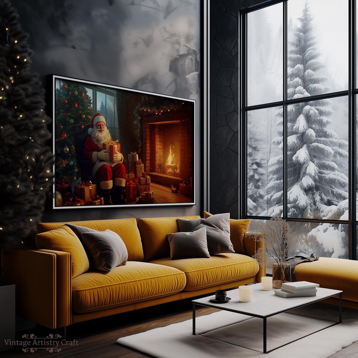 Winter Frame Tv Art Warm Cozy Christmas Fireplace Santa Gifts Moody Farmhouse Tv Decor Vintage Painting 4k Instant - Image 3