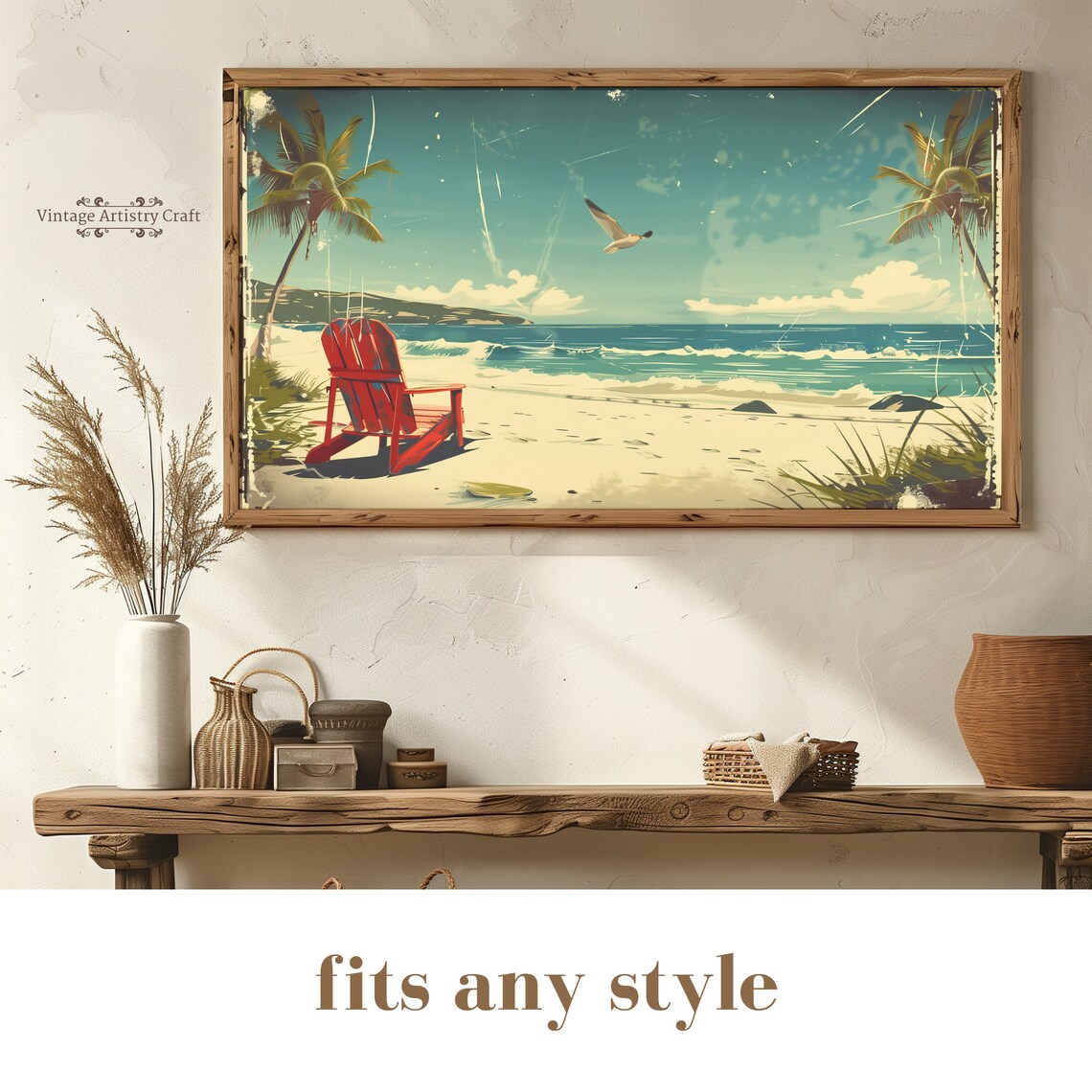 Vintage Red Beach Chair Palm Trees Retro Seaside Travel Poster - Image 3
