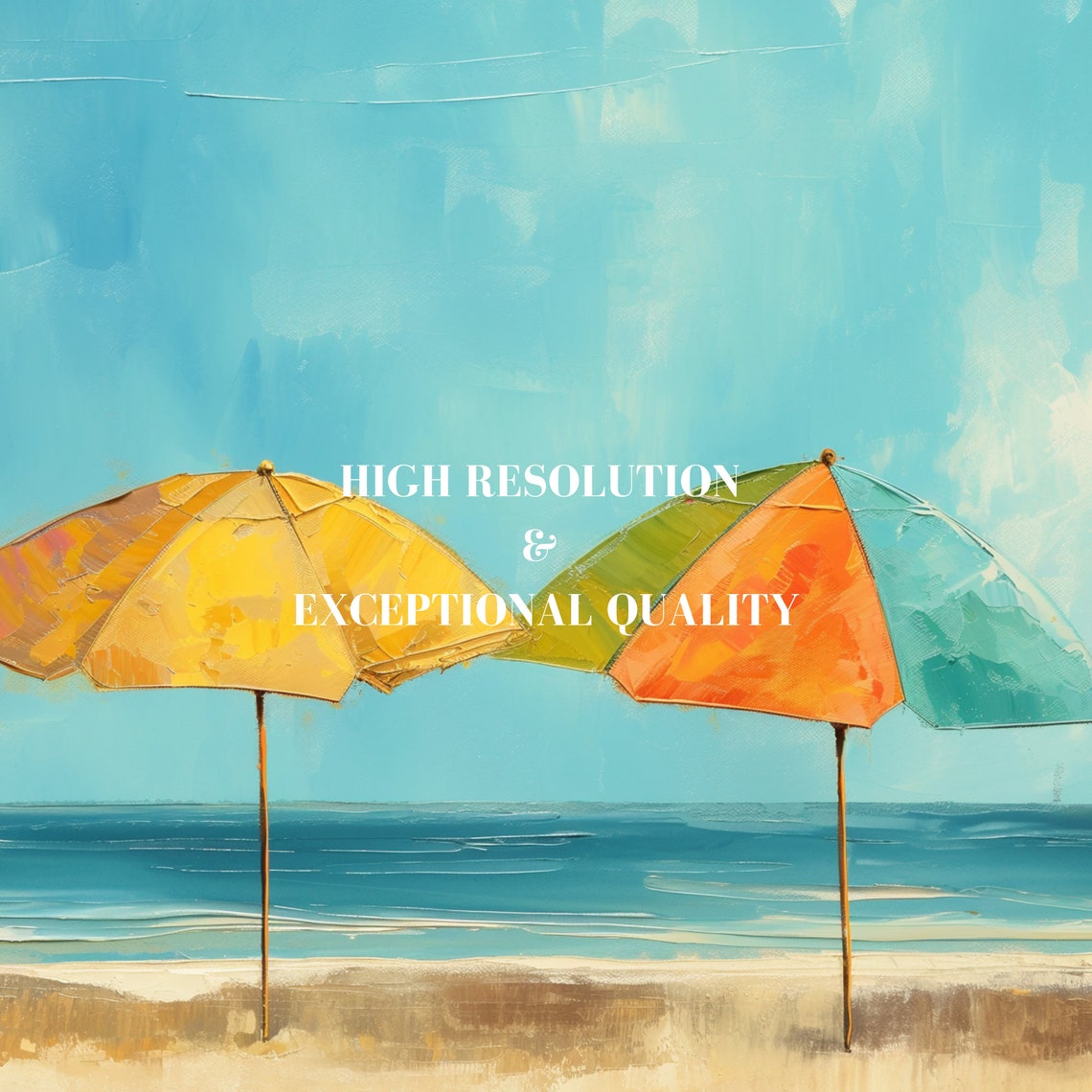 Colorful Beach Umbrellas Sandy Shore Summer Coastal Painting Poster - Image 6
