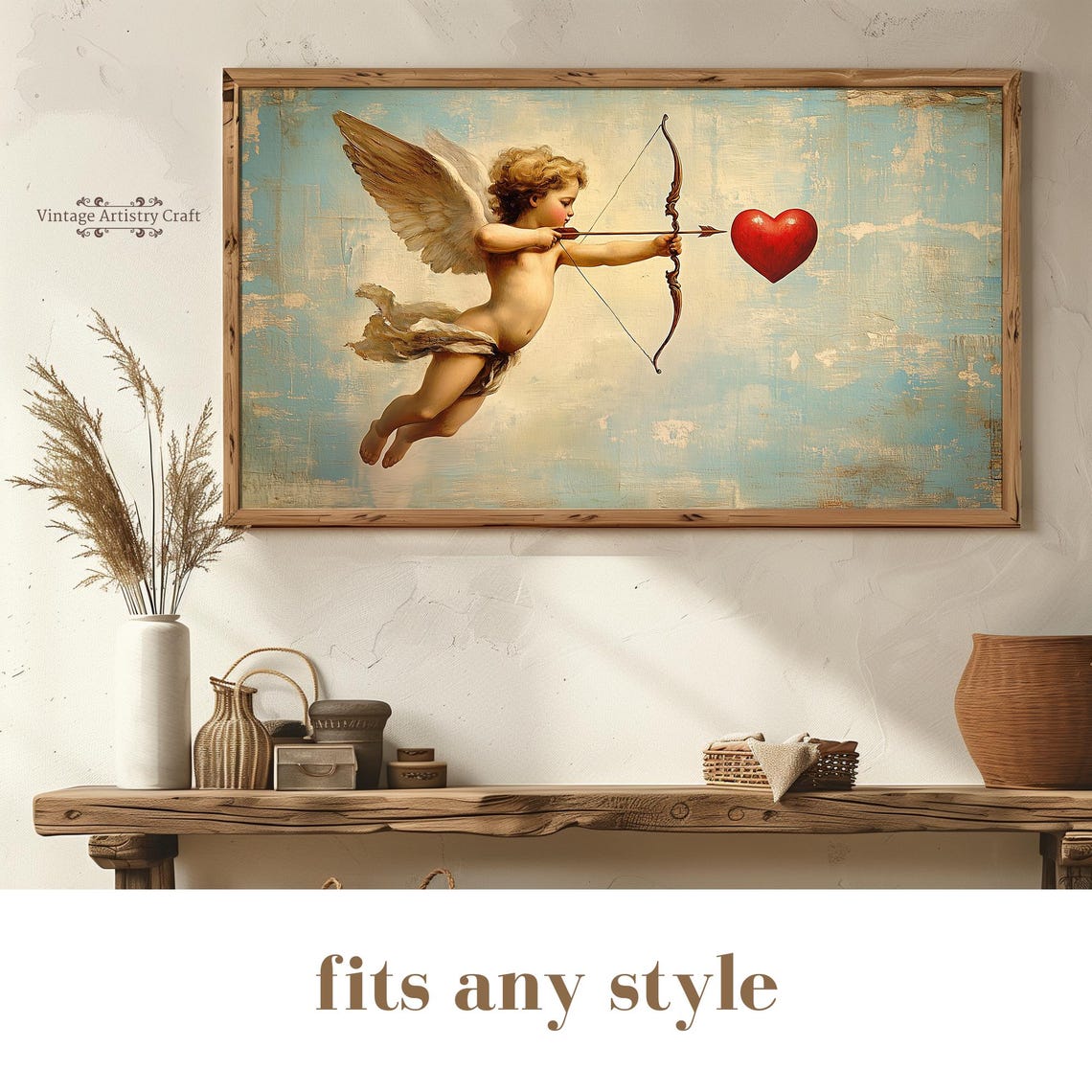 Cupid Drawing Bow Aiming Arrow Classic Red Heart Valentine Poster - Image 8
