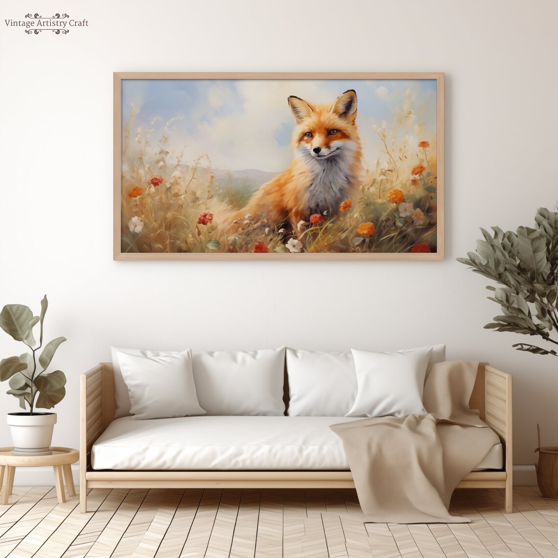 Red Fox In Wildflower Meadow Sunny Countryside Portrait Poster - Image 6