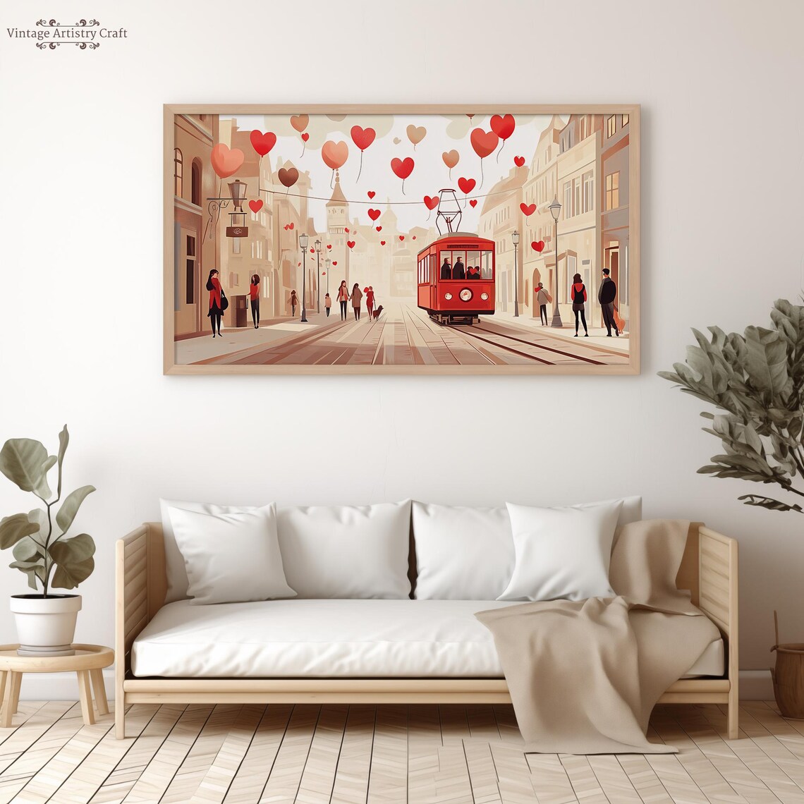 Heart Balloons European Street Tram Romantic Valentine Scene Poster - Image 4
