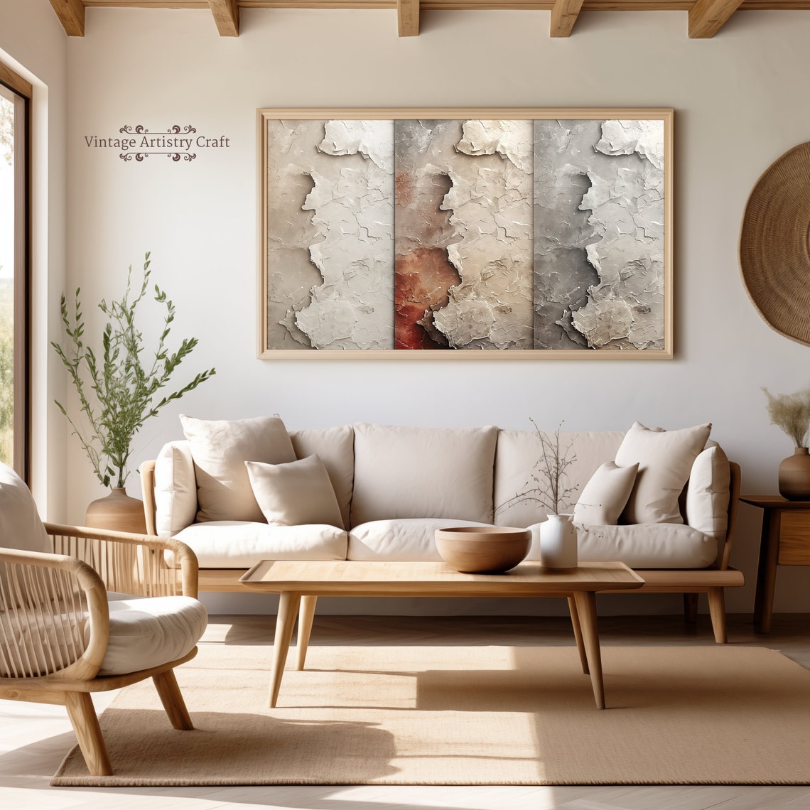 Neutral Plaster Texture Abstract Triptych Modern Minimalist Wall Art - Image 6