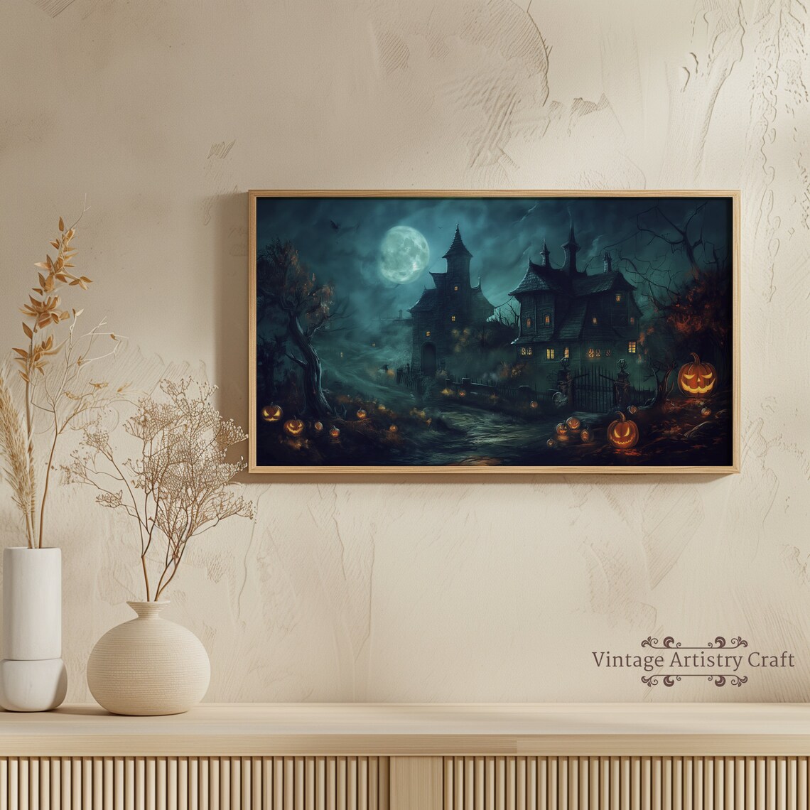 Halloween Vintage Gothic Haunted House Art Print - Image 3