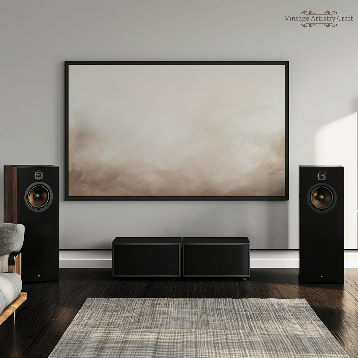 Soft Neutral Beige Abstract Waves Minimalist Desktop Wallpaper Wall Art - Image 2