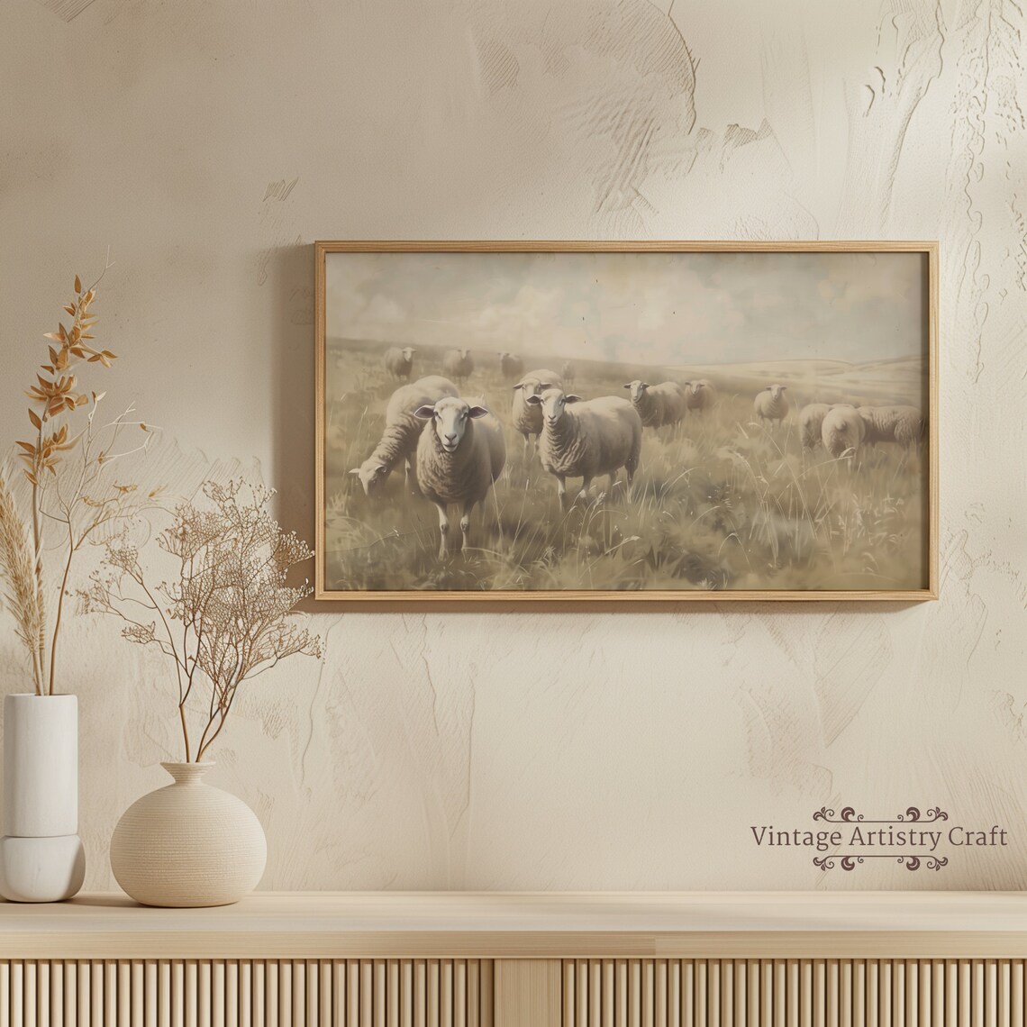 Vintage Sheep Flock Pasture Antique Farmhouse Animal Painting Poster - Image 6