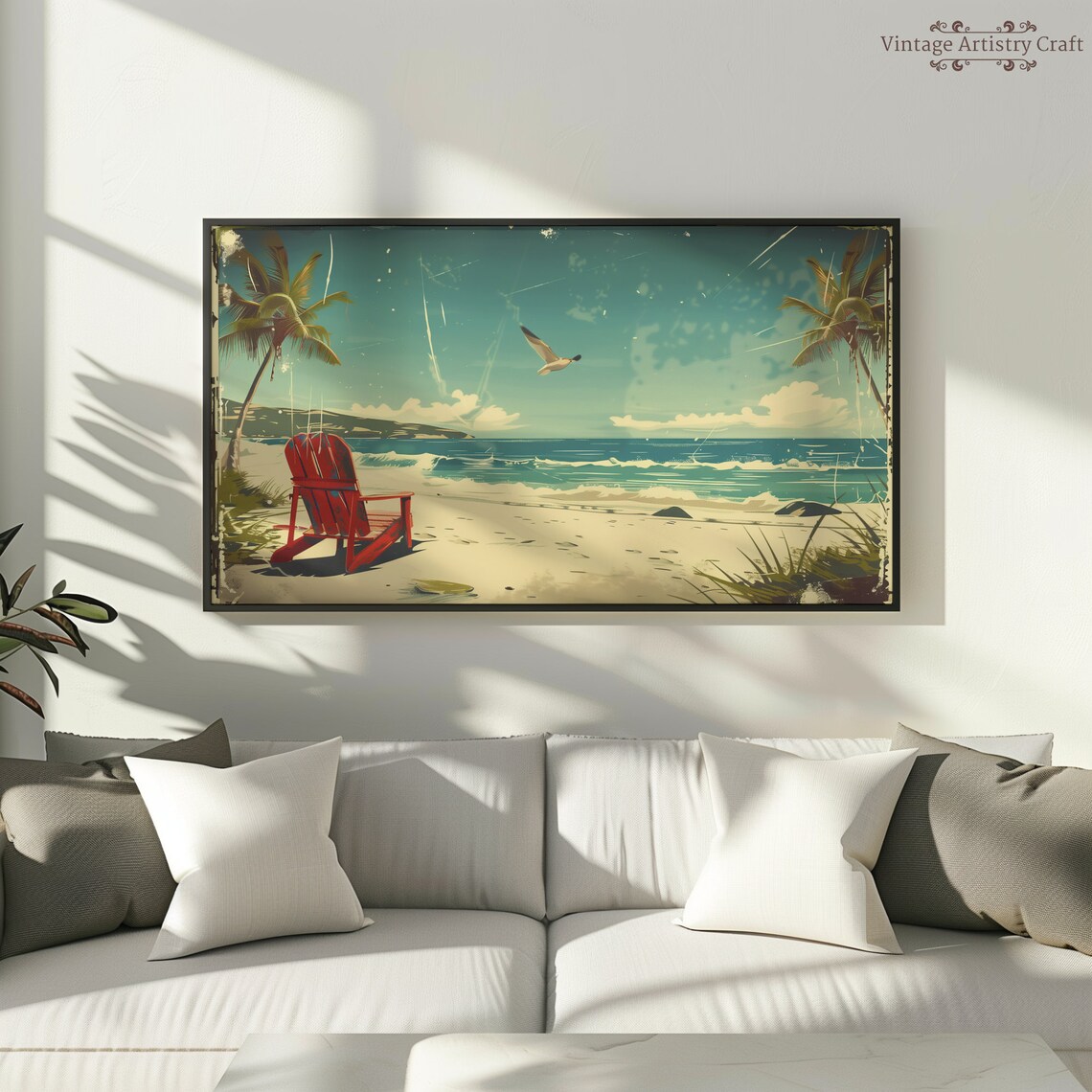 Vintage Red Beach Chair Palm Trees Retro Seaside Travel Poster - Image 2