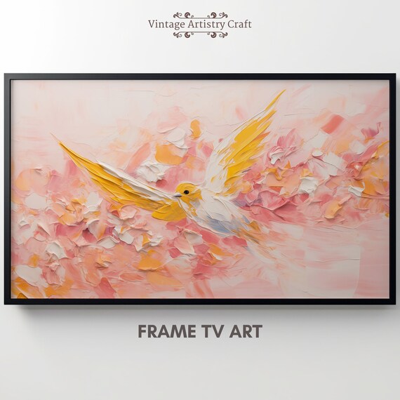 White Bird Golden Wings Pink Impasto Abstract Spring Art Poster