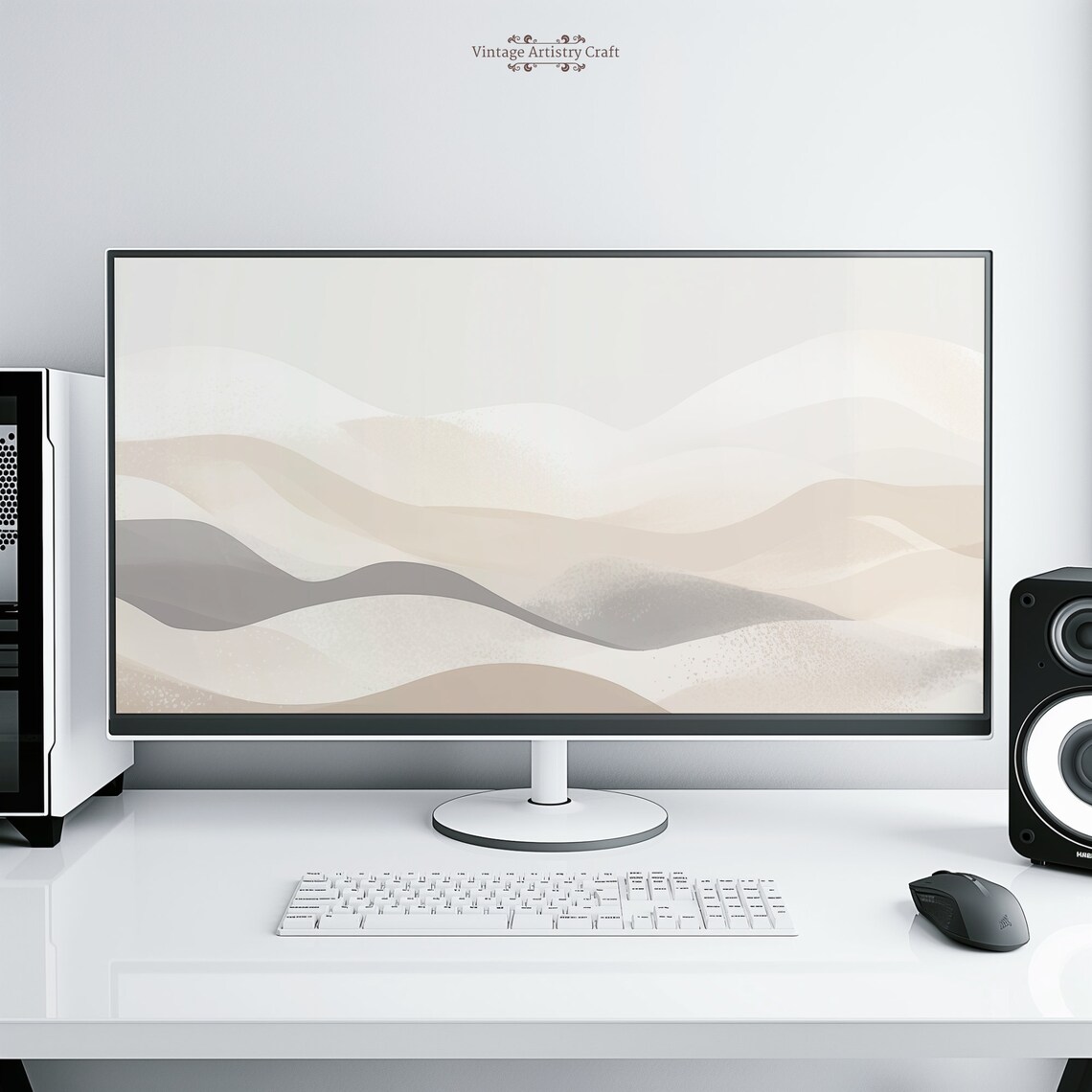 Neutral Beige Abstract Wave Lines Minimalist Desktop Wallpaper Wall Art - Image 8