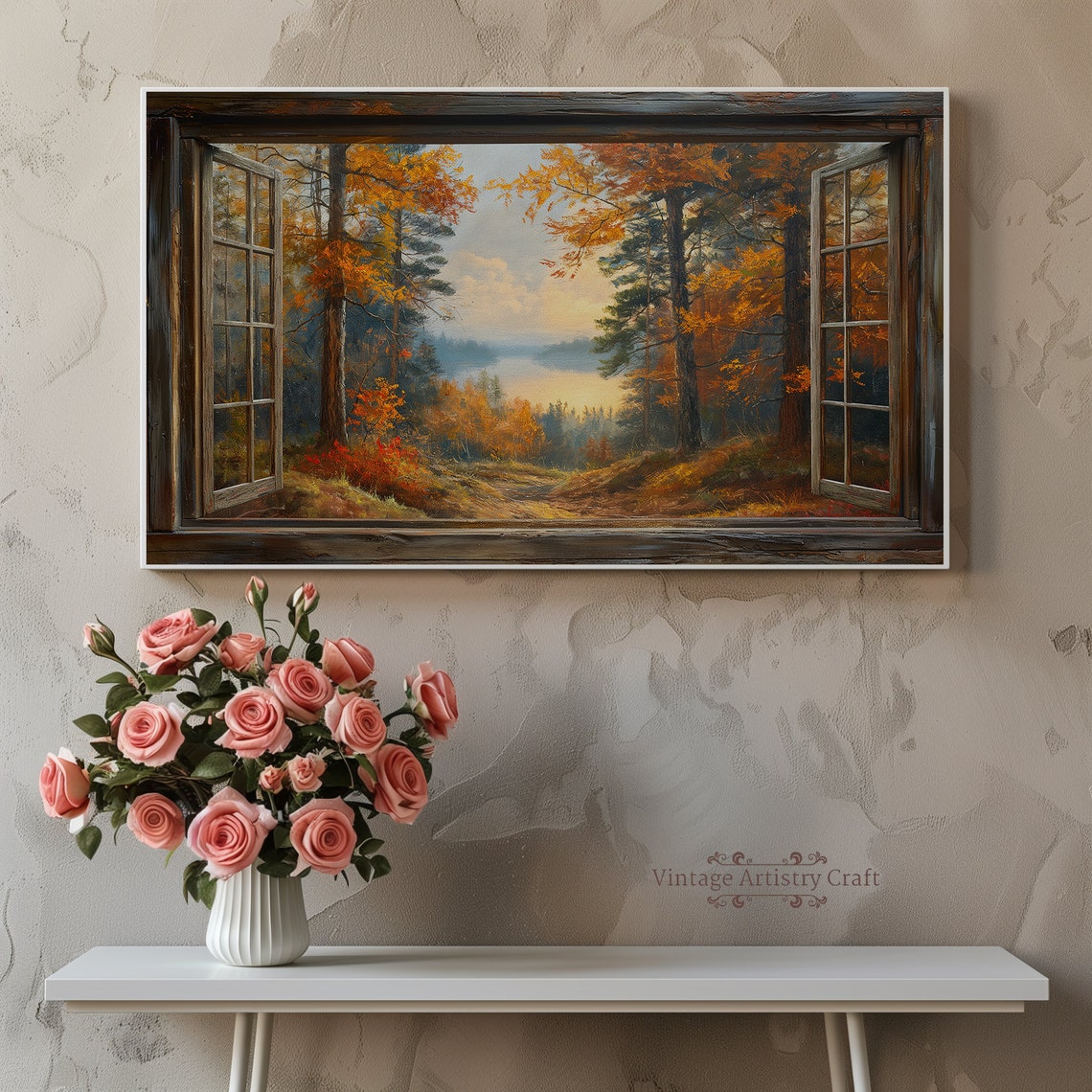 Open Window View Autumn Forest Lake Rustic Fall Landscape Poster - Image 7