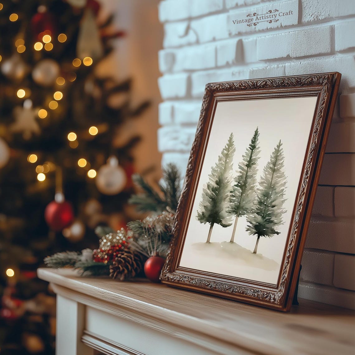 Watercolor Pine Trees Trio Winter Forest Minimalist Neutral Poster - Image 6