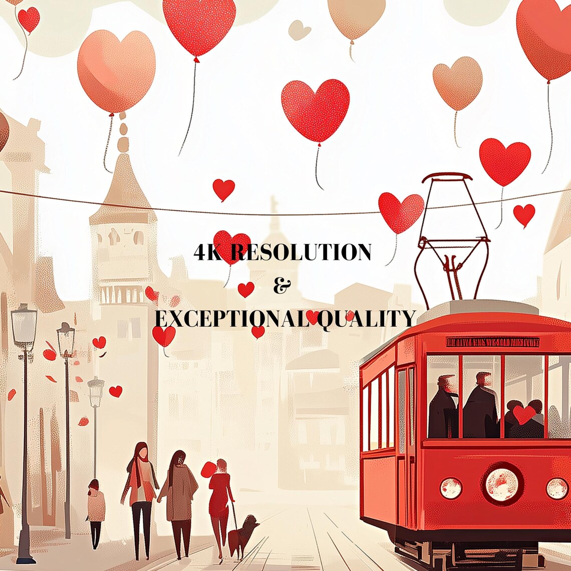 Heart Balloons European Street Tram Romantic Valentine Scene Poster - Image 7