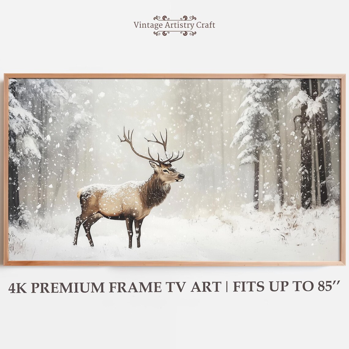 Majestic Elk Standing in a Snowy Winter Forest Scene Art Poster