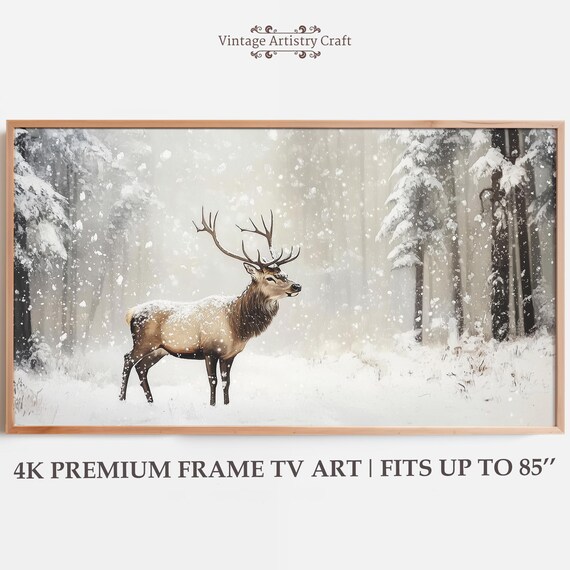 Majestic Elk Standing in a Snowy Winter Forest Scene Art Poster