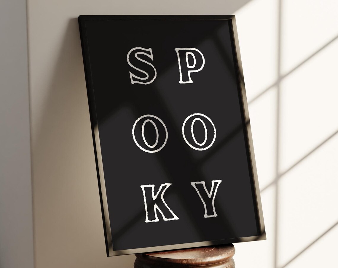 Spooky Outlined Lettering Black Background Modern Minimal Halloween Poster