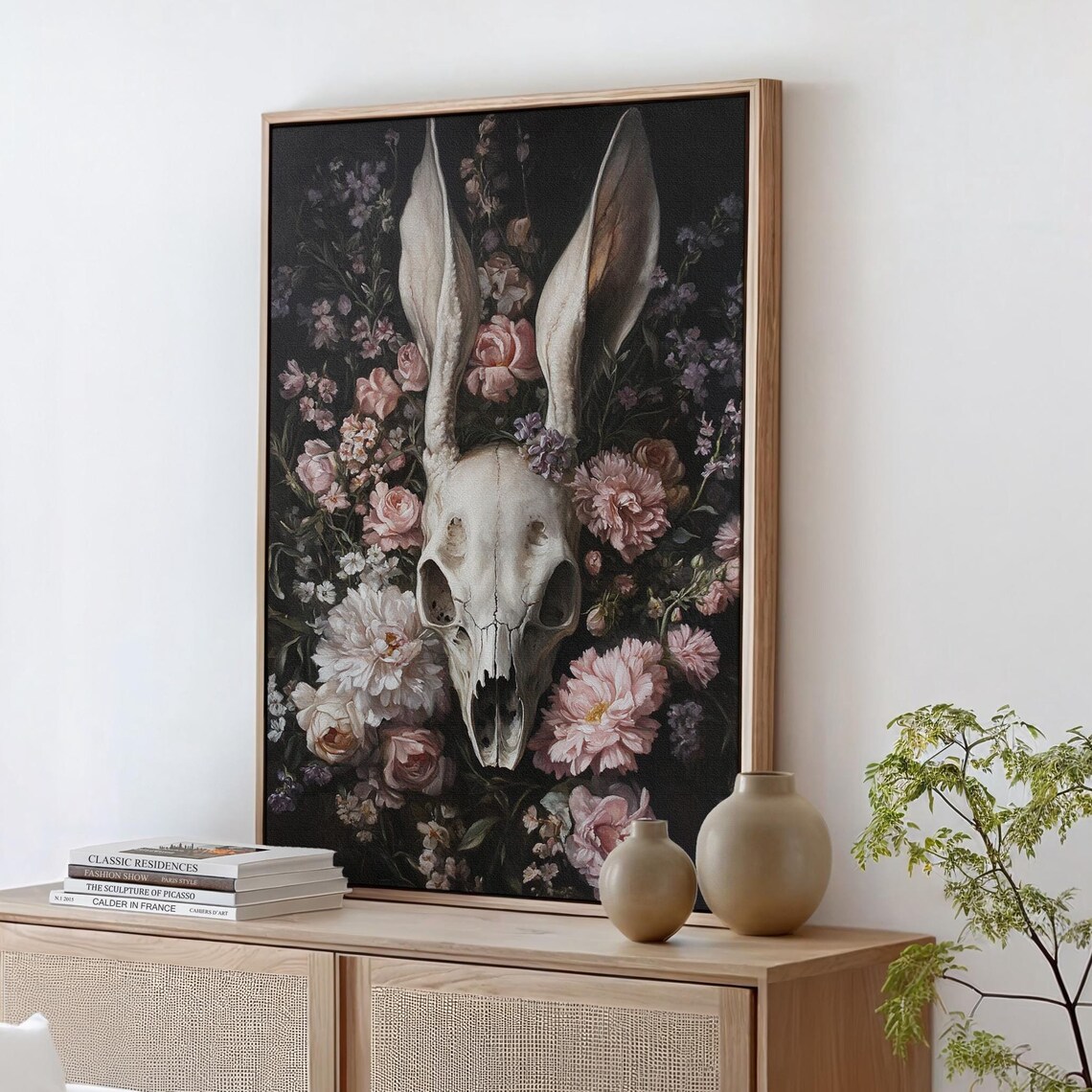 Gothic Rabbit Skull Pink Florals Dark Botanical Macabre Elegant Wall Poster - Image 5