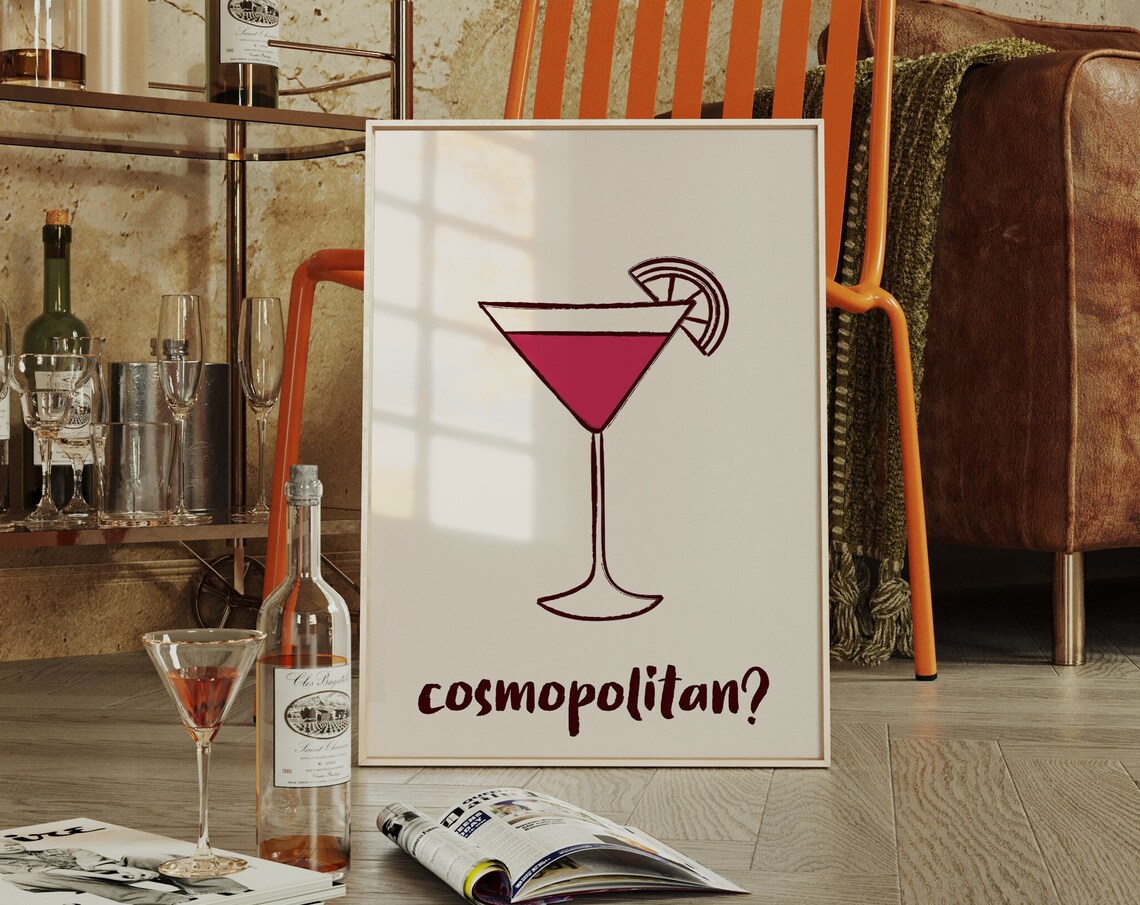 Cosmopolitan Pink Martini Glass Lime Wedge Cocktail Bar Poster