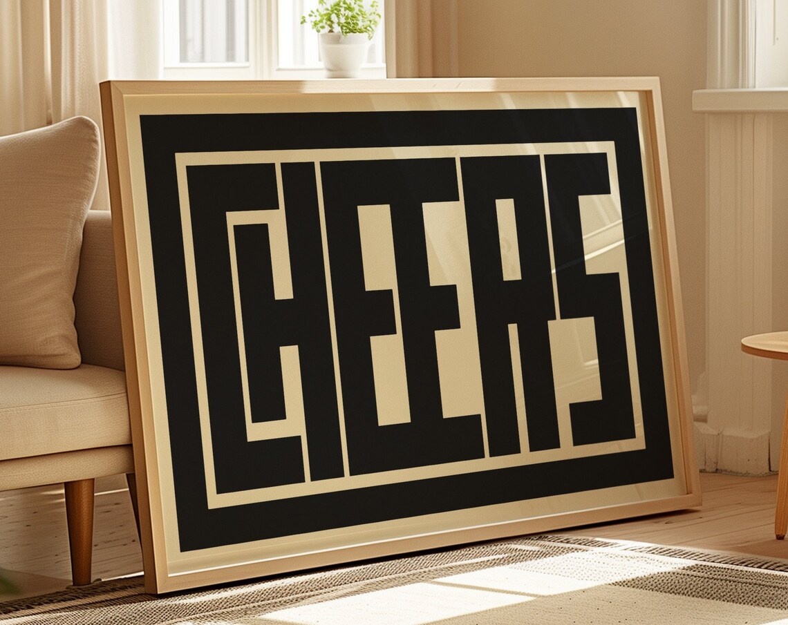 CHEERS Bold Black Typography Bar Cart Kitchen Retro Minimalist Poster