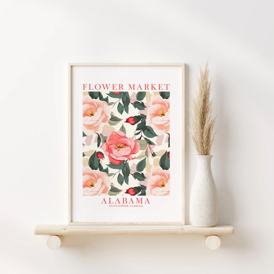 Alabama Flower Market Camellia State Flower Botanical Art Print